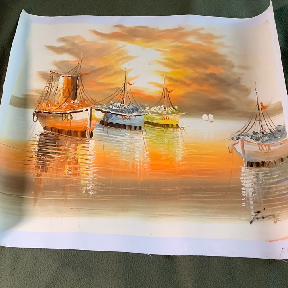Gorgeous sunset ocean original oil painting. 24.25 x 21. Canvas 27 x 23.5 - Picture 1 of 5